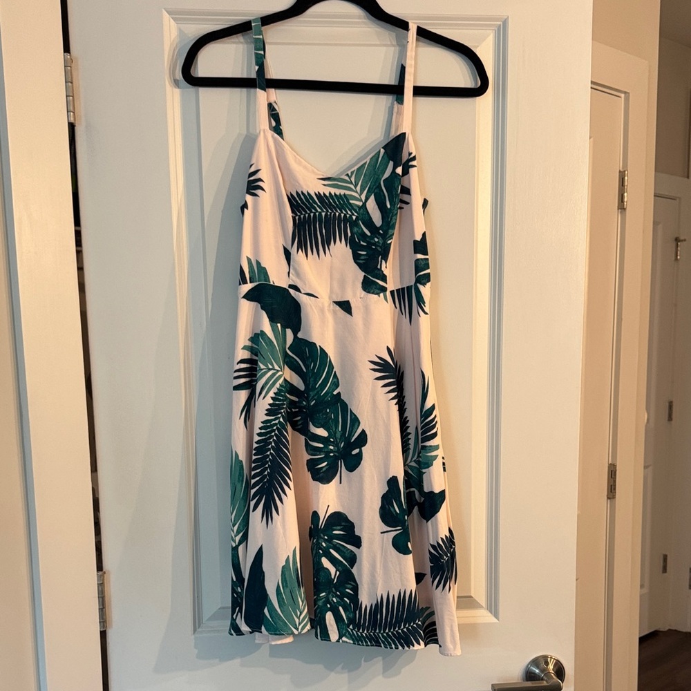 Old Navy Pink and Green Leaf Print Dress